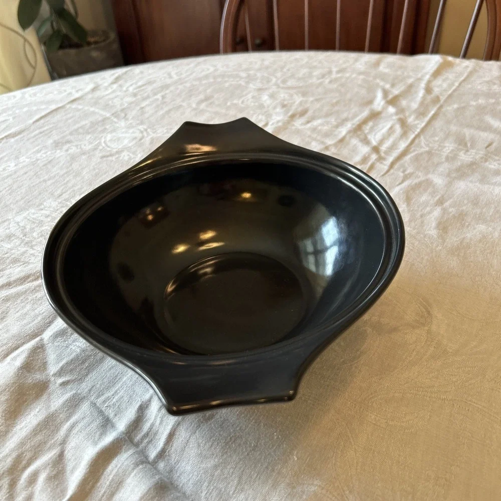 Monterey Pottery Casserole Dish OS Black Lidded‎ Side Handles Retro Kitchen USA